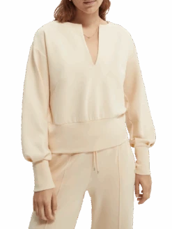 Scotch & Soda V-Neck Pleated Sleeve Top