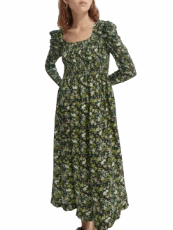 Scotch & Soda Printed Lace Sleeved Midi Dress