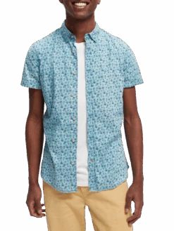 Scotch & Soda Printed Poplin Short Sleeved Shirt