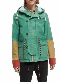 Scotch & Soda Organic Washed Colour Block Hooded Jacket