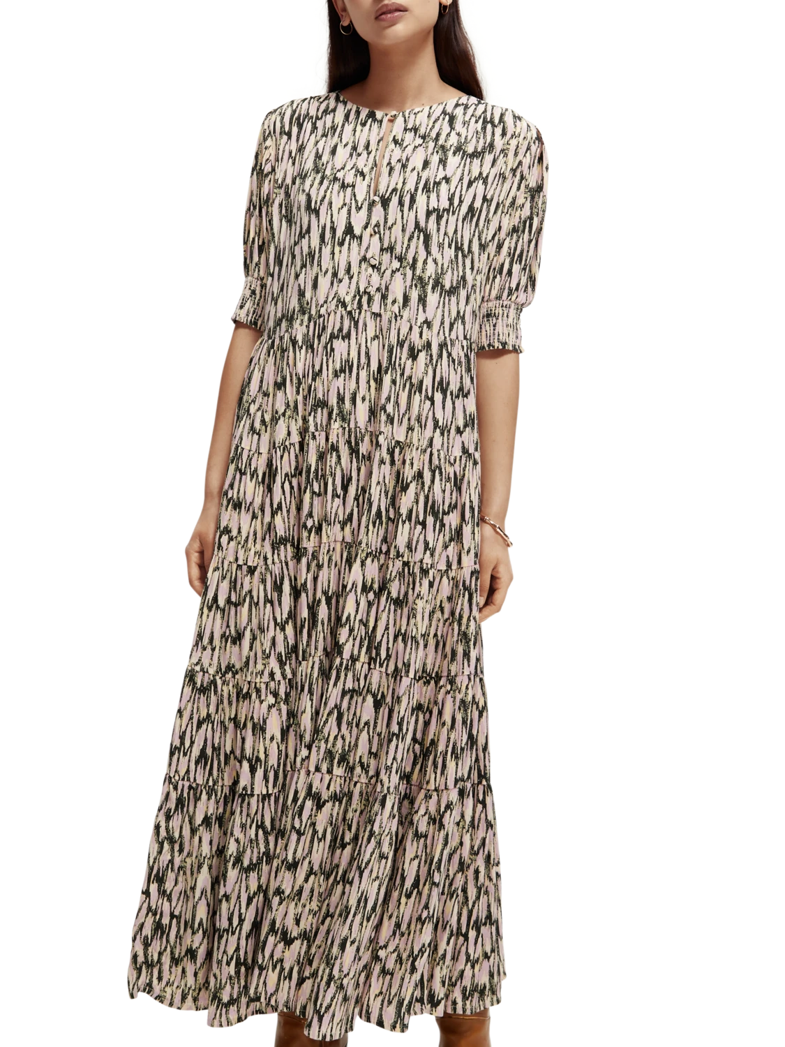 Scotch & Soda Short Sleeved Tiered Maxi Dress