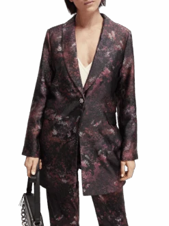 Scotch & Soda Printed Single-Breasted Longer-Length Blazer