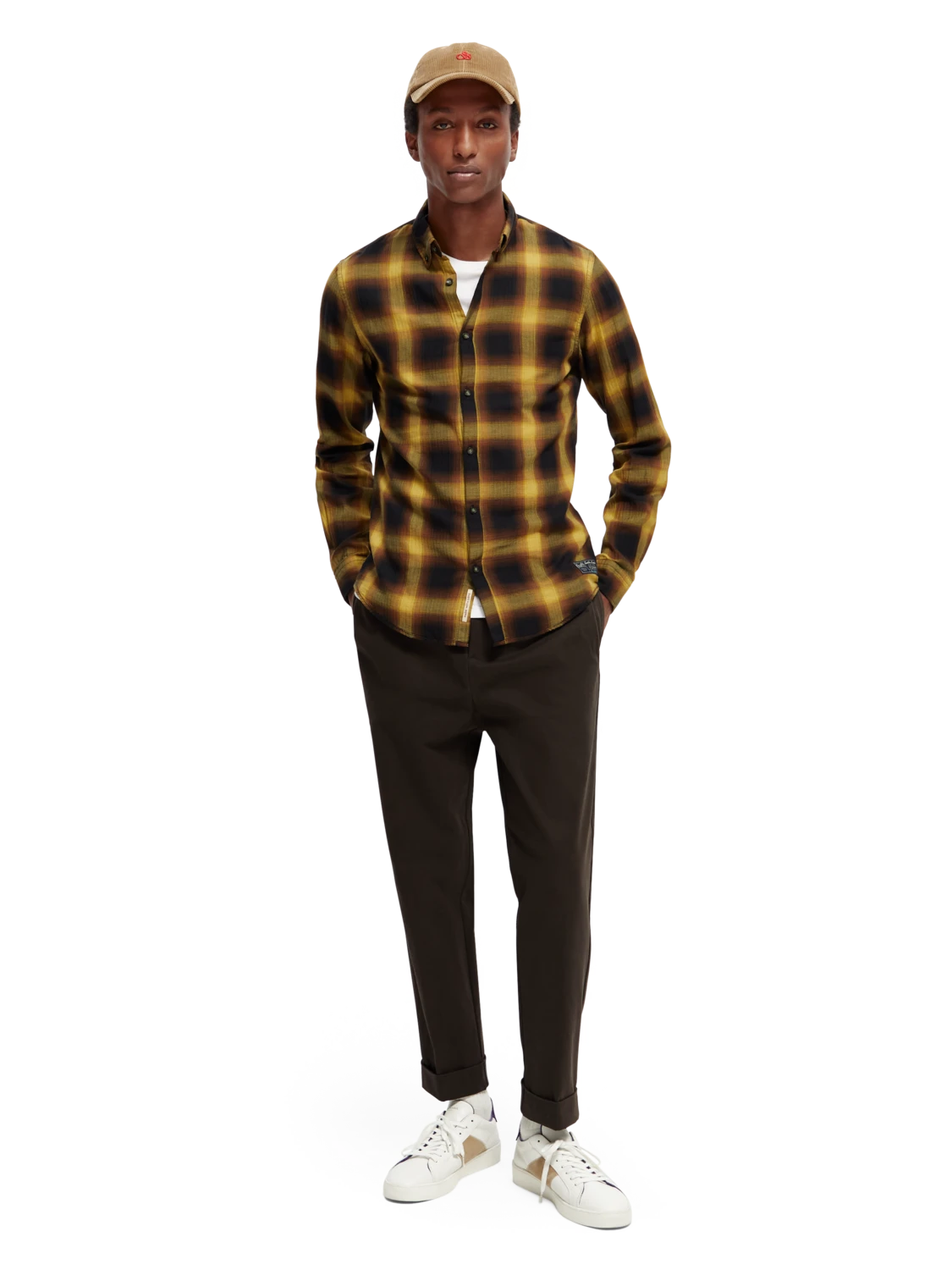 Scotch & Soda Slim Fit Lightweight Checked Herringbone Shirt - Image 10