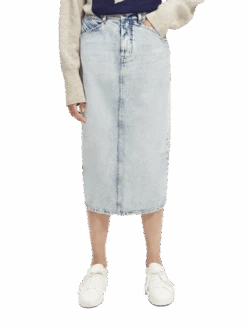 Scotch & Soda High-Rise Structured Denim Midi Pencil Skirt