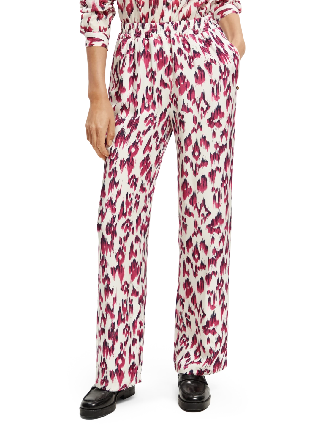 Scotch & Soda Gia Mid-Rise Wide-Leg Printed Elasticated Trousers