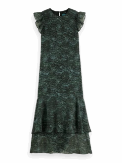 Scotch & Soda Feather Printed Midi Flounce Dress