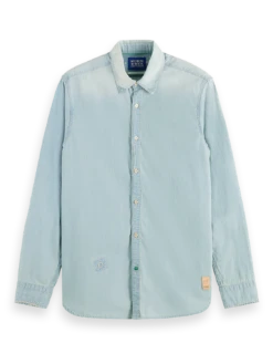 Scotch & Soda Lightweight Denim Shirt With Heavy Wash And Repair Details