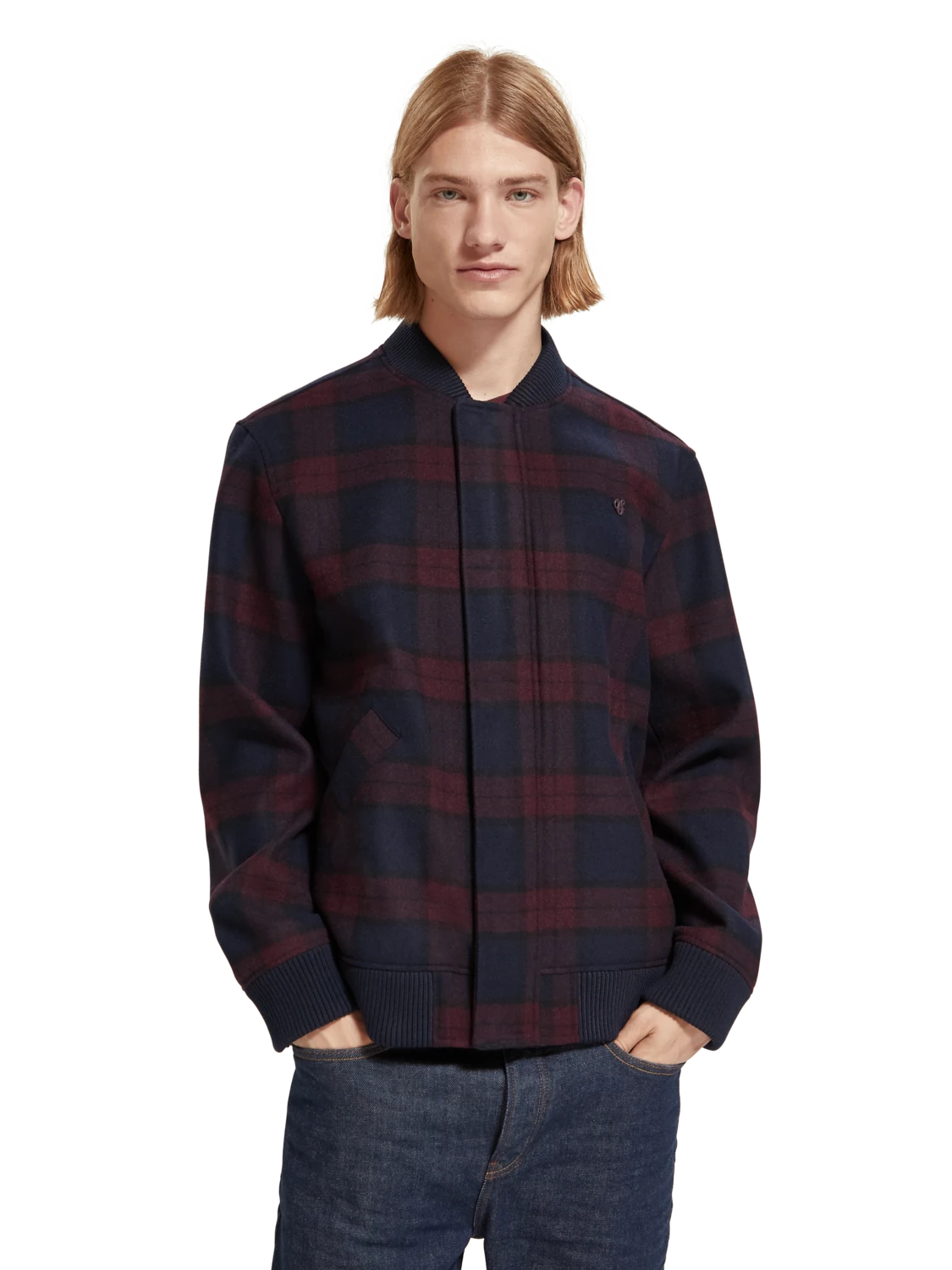 Scotch & Soda Wool Blend Check Bomber Jacket - Image 2