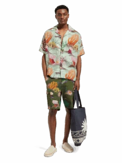 Scotch & Soda Coral Printed Linen Blend Shirt