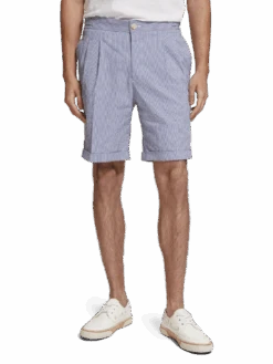 Scotch & Soda Twilt- Striped Cotton-Blend Pleated Seersucker Short
