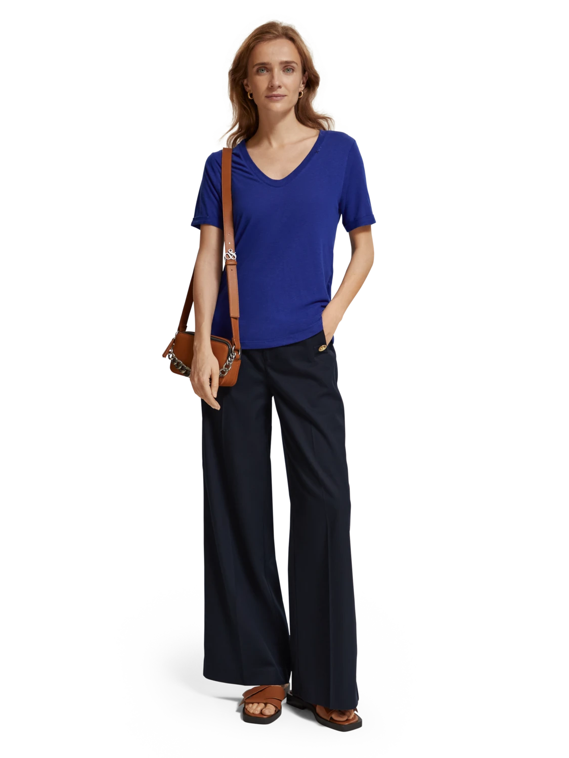 Scotch & Soda Embroidered Detail V Neck T-Shirt