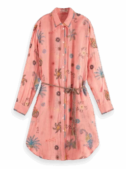 Scotch & Soda Oversized Shirt Dress With Multicolor Embroidery