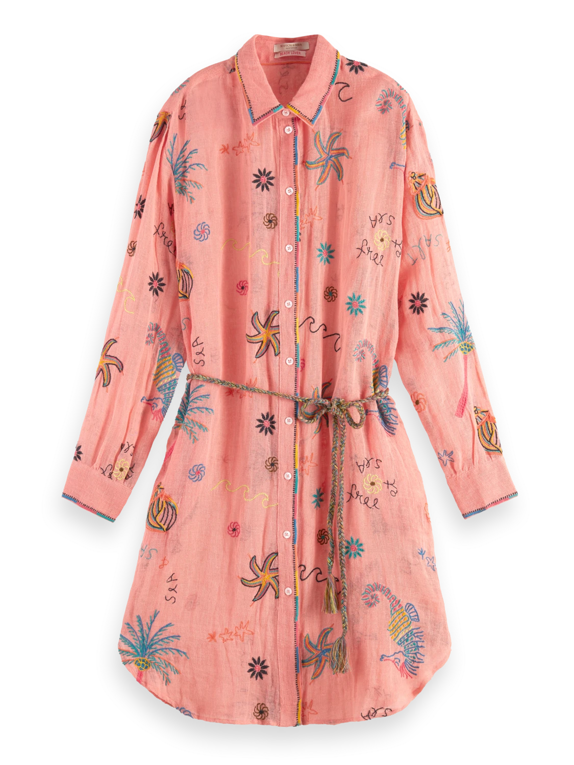 Scotch & Soda Oversized Shirt Dress With Multicolor Embroidery