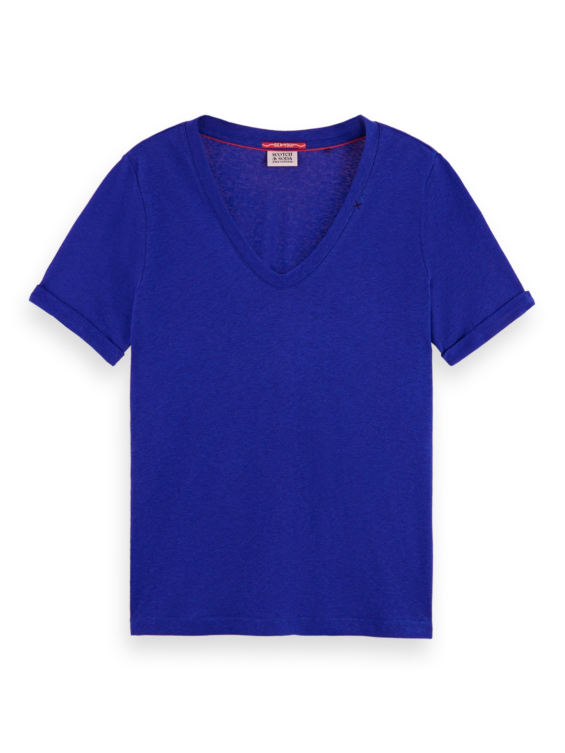Scotch & Soda Embroidered Detail V Neck T-Shirt - Image 4