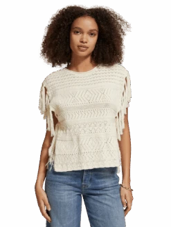 Scotch & Soda Pointelle Stitch Knitted Tank With Fringing