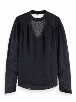 Scotch & Soda Mock Neck Mini Animal Print Open Back Top